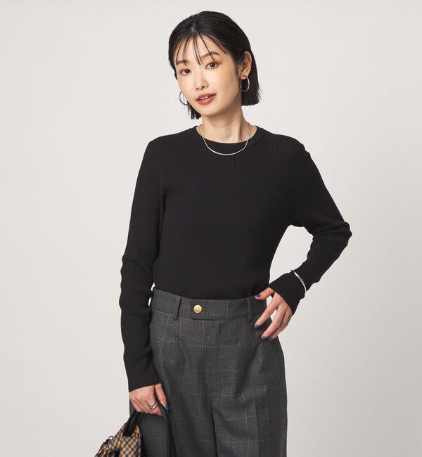 UNITED ARROWS green label relaxing「＜1_OF MINE＞リブ クルーネック ロングスリーブ プルオーバー ニット マシンウォッシャブル」|ニット・セーター|BLACK