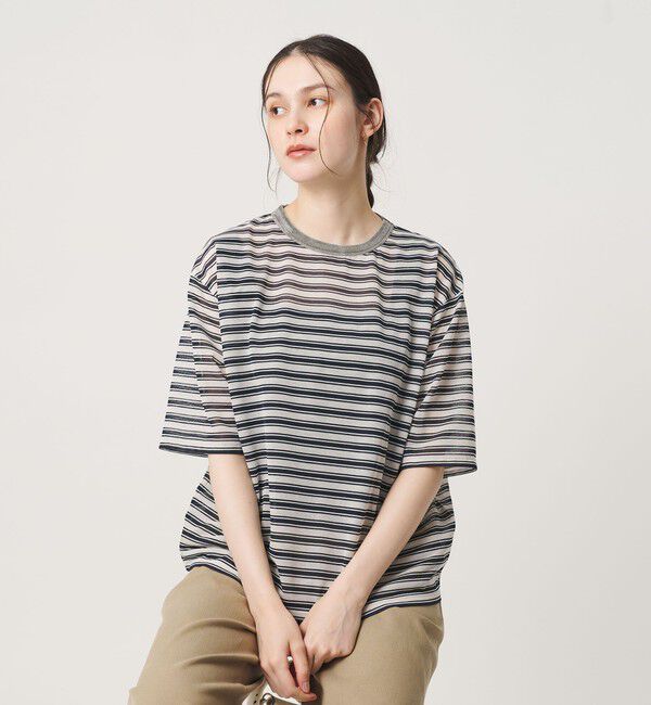 BEAUTY&YOUTH UNITED ARROWS「コットンポリエステル シアーボーダー Tシャツ」|Tシャツ・カットソー|OFF WHITE