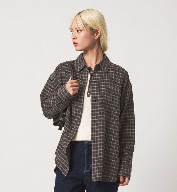 BEAUTY&YOUTH UNITED ARROWS「レーヨンブレンド チェック オーバーサイズシャツ」|シャツ・ブラウス|BLACK