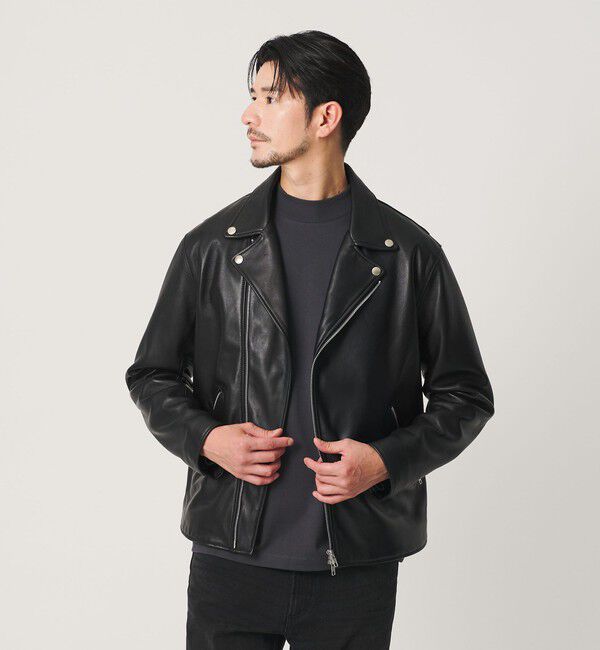 BEAUTY&YOUTH UNITED ARROWS「【WEB限定 WARDROBE SMART】 シープ ダブル ライダースジャケット」|ライダースジャケット|BLACK