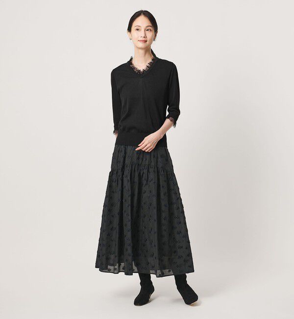 UNITED ARROWS「レースコンビ Vネックニット ‐ウォッシャブル‐」|ニット・セーター|