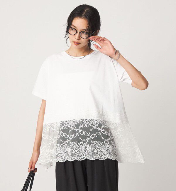 UNITED ARROWS green label relaxing「【WEB限定】＜at ease＞イレヘム レース ドッキング ショートスリーブ カットソー」|Tシャツ・カットソー|