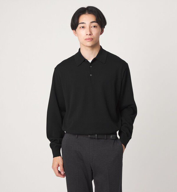 UNITED ARROWS green label relaxing「SUPER 120S ハイゲージ ニット ポロシャツ」|ニット・セーター|BLACK