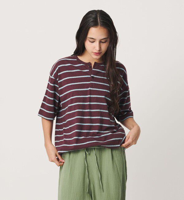 California General Store「＜CGS.＞マルチ ボーダー ヘンリーネック Tシャツ」|Tシャツ・カットソー|WINE