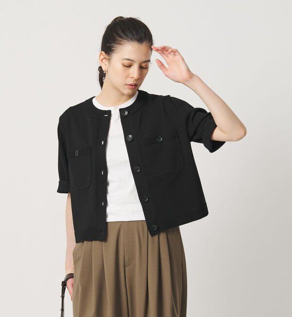 BEAUTY&YOUTH UNITED ARROWS「ポケット ハーフスリーブ カーディガン ウォッシャブル」|カーディガン|BLACK