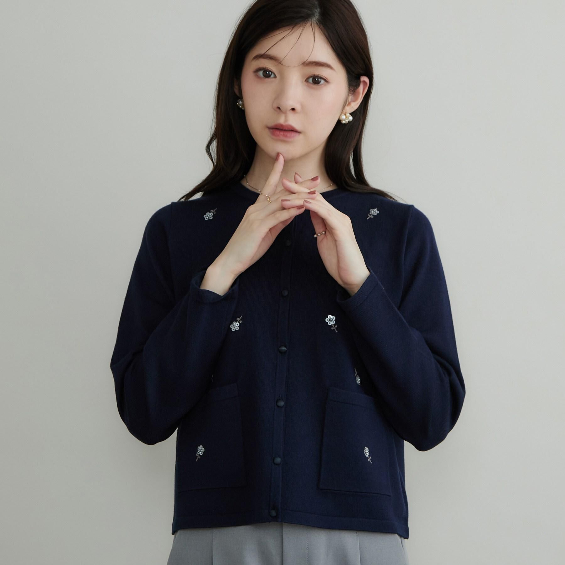 Couture broach「【上品刺繍が華やか】飛ばしビジュー カーディガン」|カーディガン|