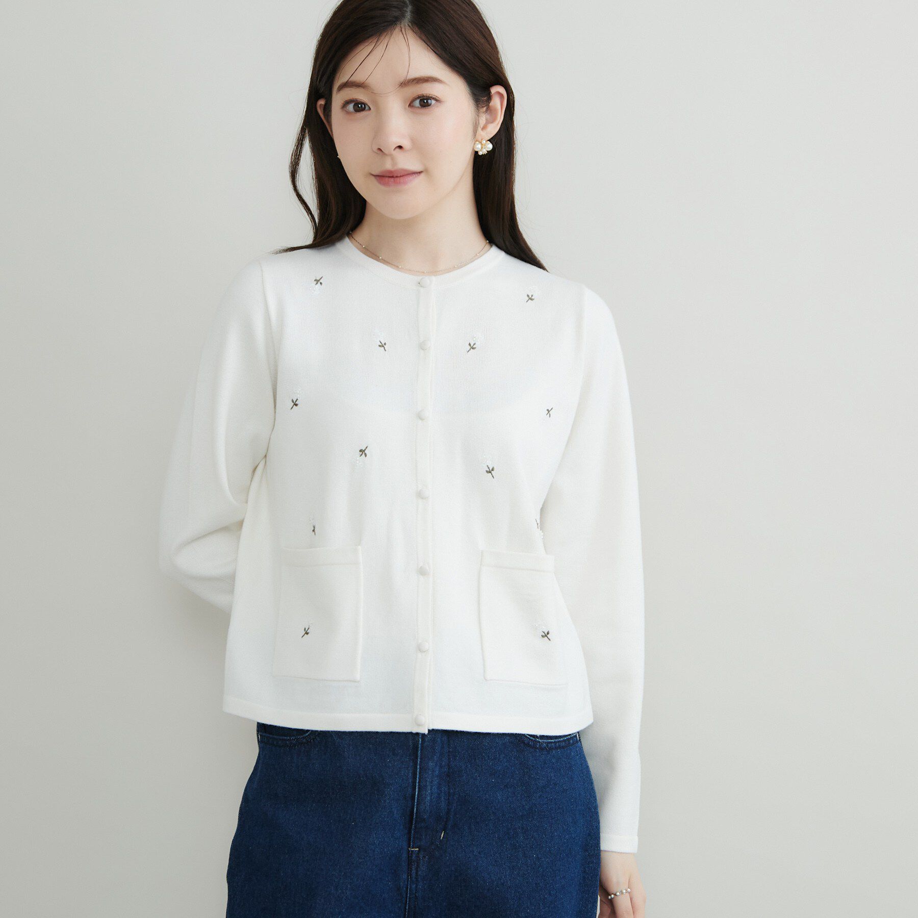 Couture broach「【上品刺繍が華やか】飛ばしビジュー カーディガン」|カーディガン|