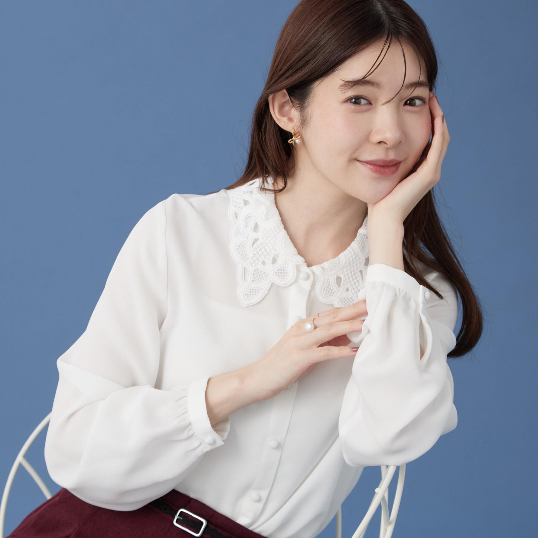 Couture broach「【お顔まわり彩る】レース衿ジョーゼットブラウス」|シャツ・ブラウス|