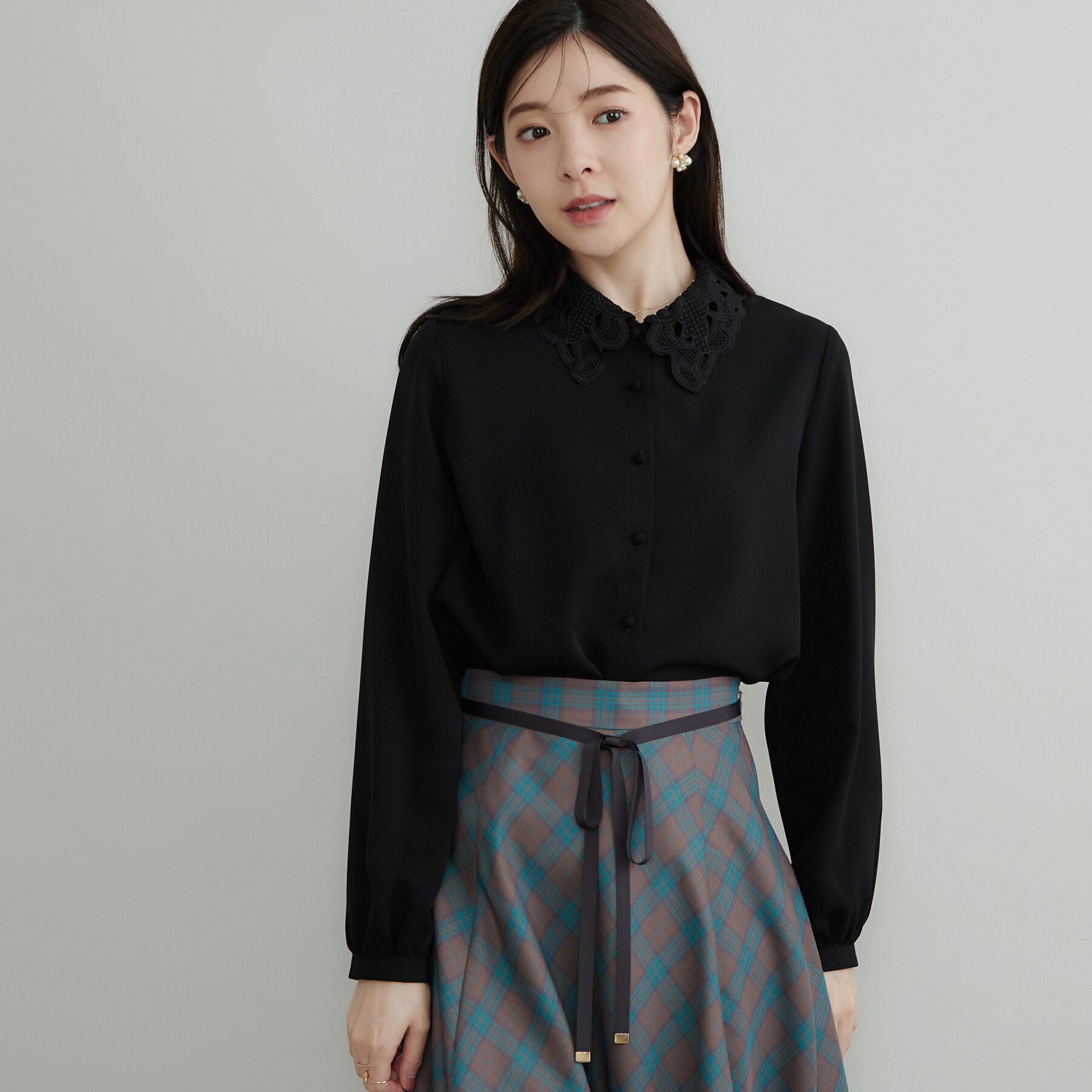 Couture broach「【お顔まわり彩る】レース衿ジョーゼットブラウス」|シャツ・ブラウス|