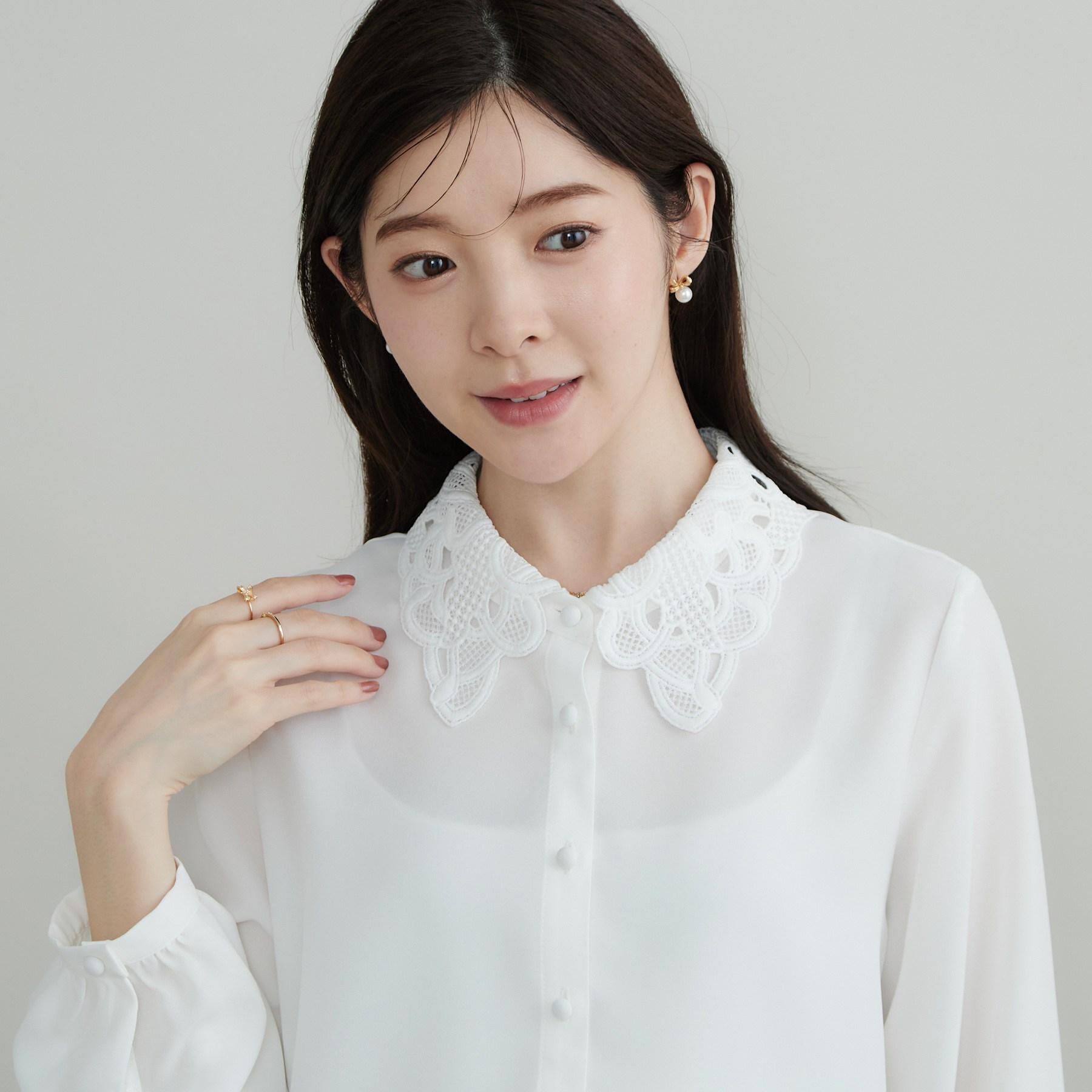 Couture broach「【お顔まわり彩る】レース衿ジョーゼットブラウス」|シャツ・ブラウス|
