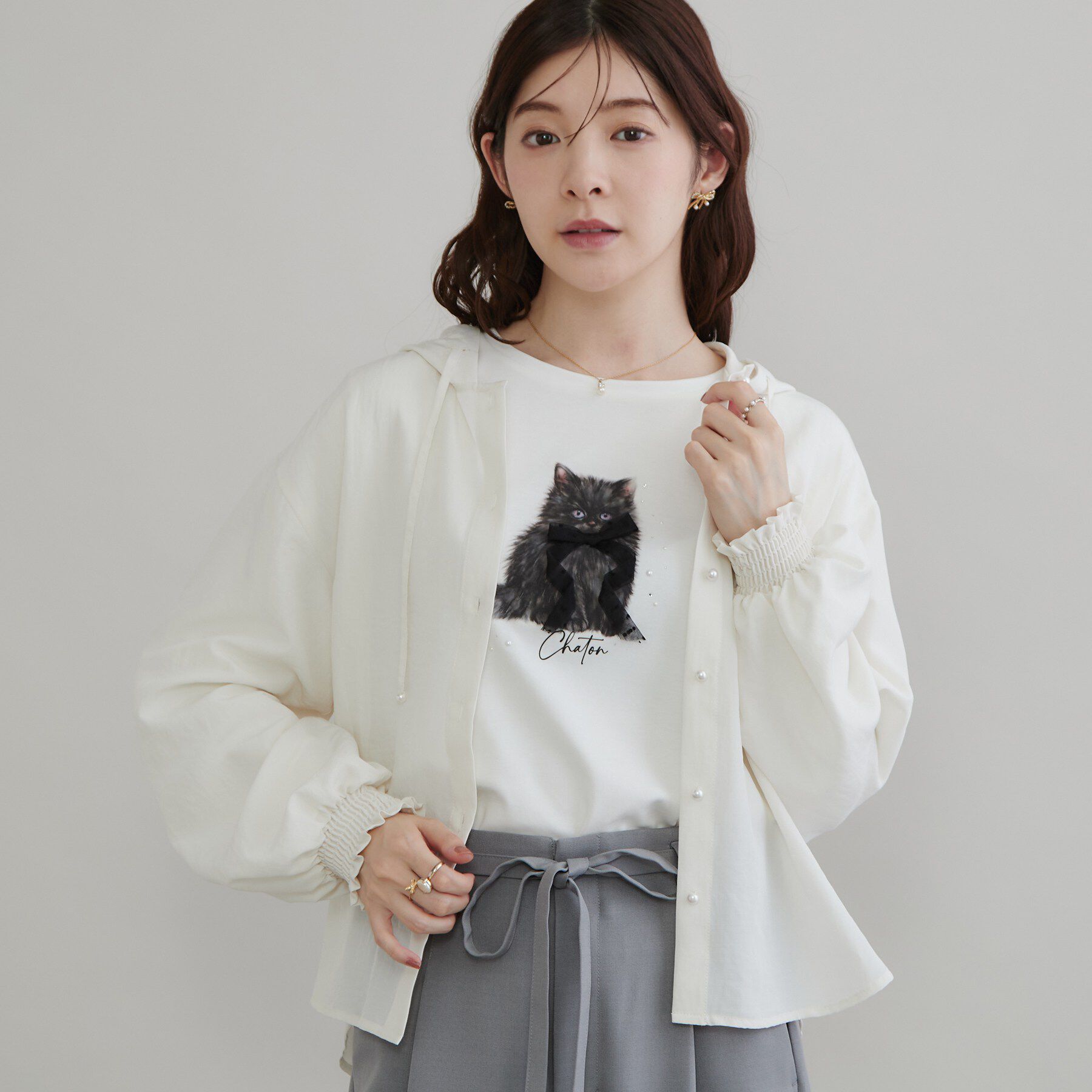 Couture broach「猫プリント／ロゴ刺繍アソートロンT」|Tシャツ・カットソー|