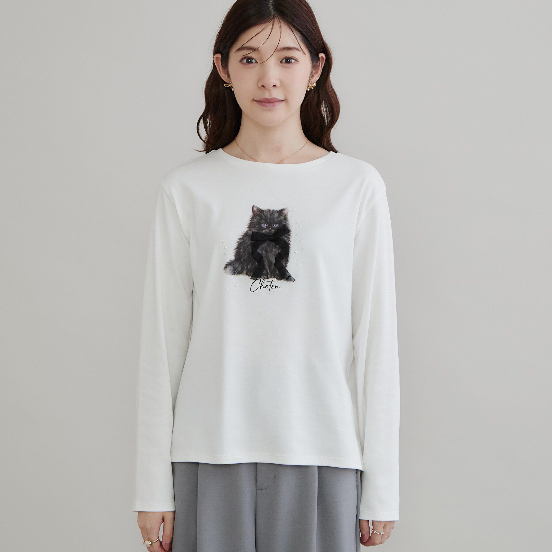 Couture broach「猫プリント／ロゴ刺繍アソートロンT」|Tシャツ・カットソー|