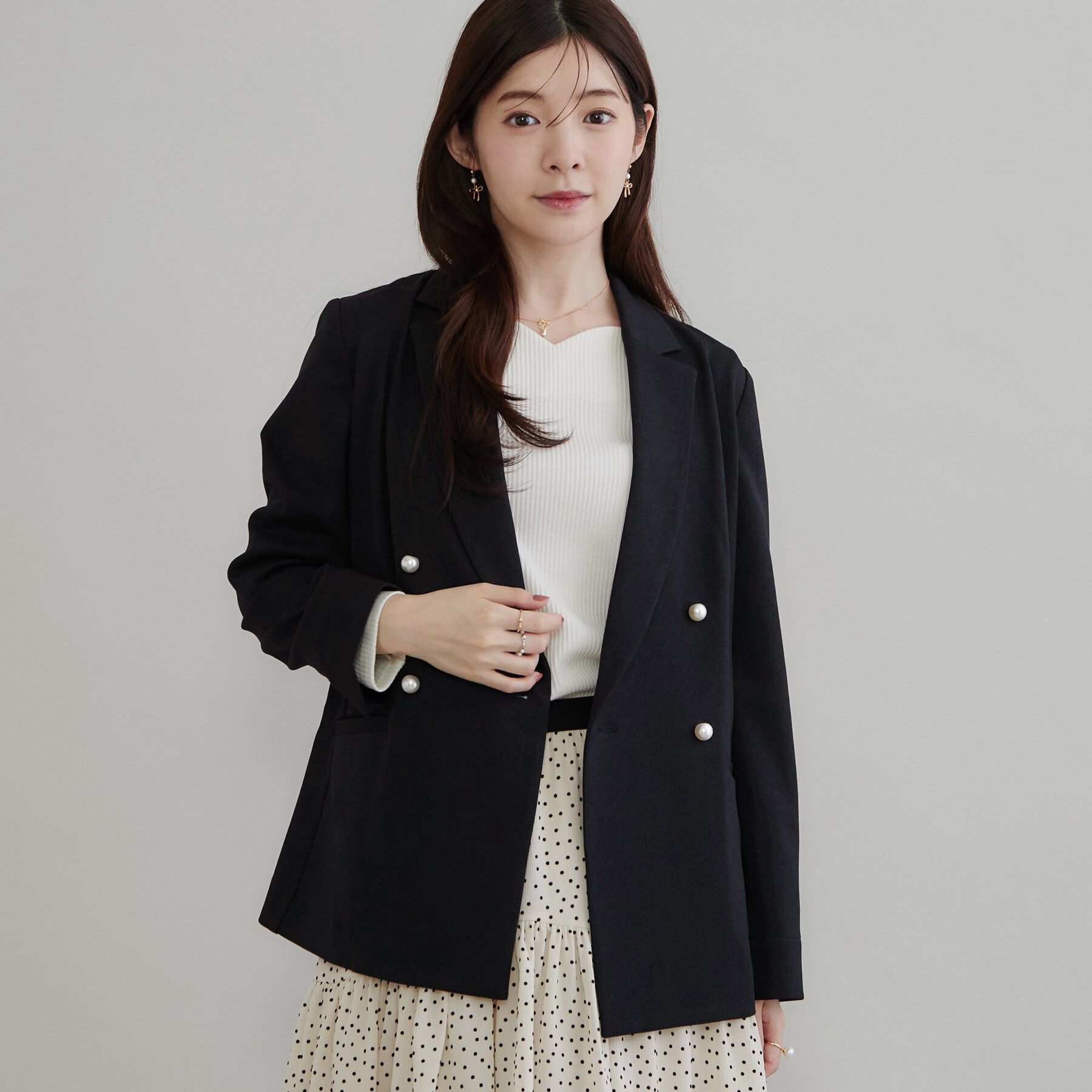 Couture broach「LANATECパール風釦テーラード」|テーラードジャケット|