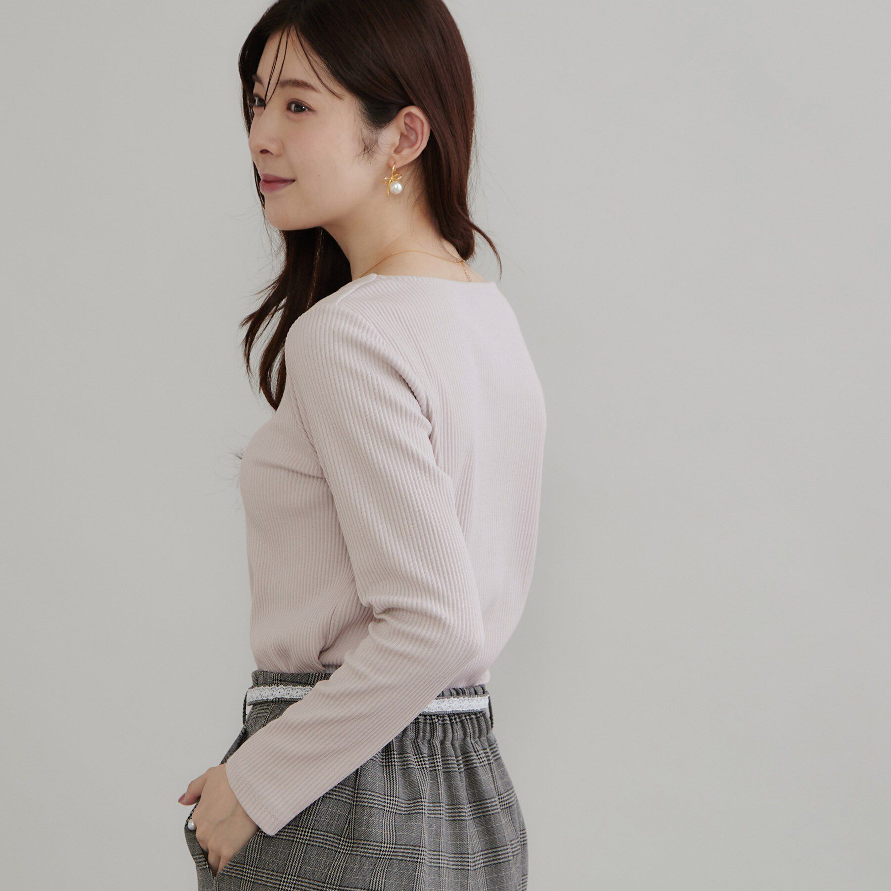 Couture broach「【デコルテ美しく】ハートネック テレコトップス」|Tシャツ・カットソー|