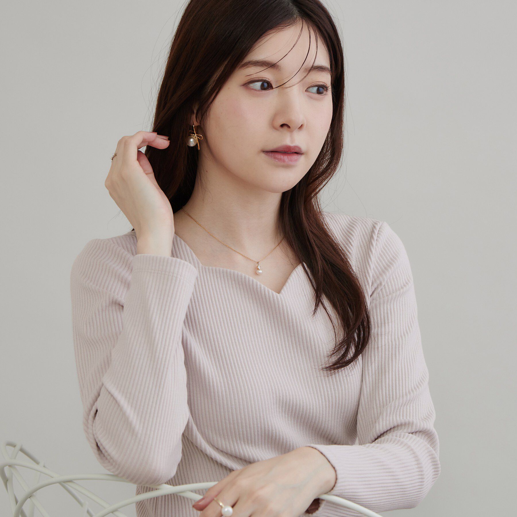 Couture broach「【デコルテ美しく】ハートネック テレコトップス」|Tシャツ・カットソー|