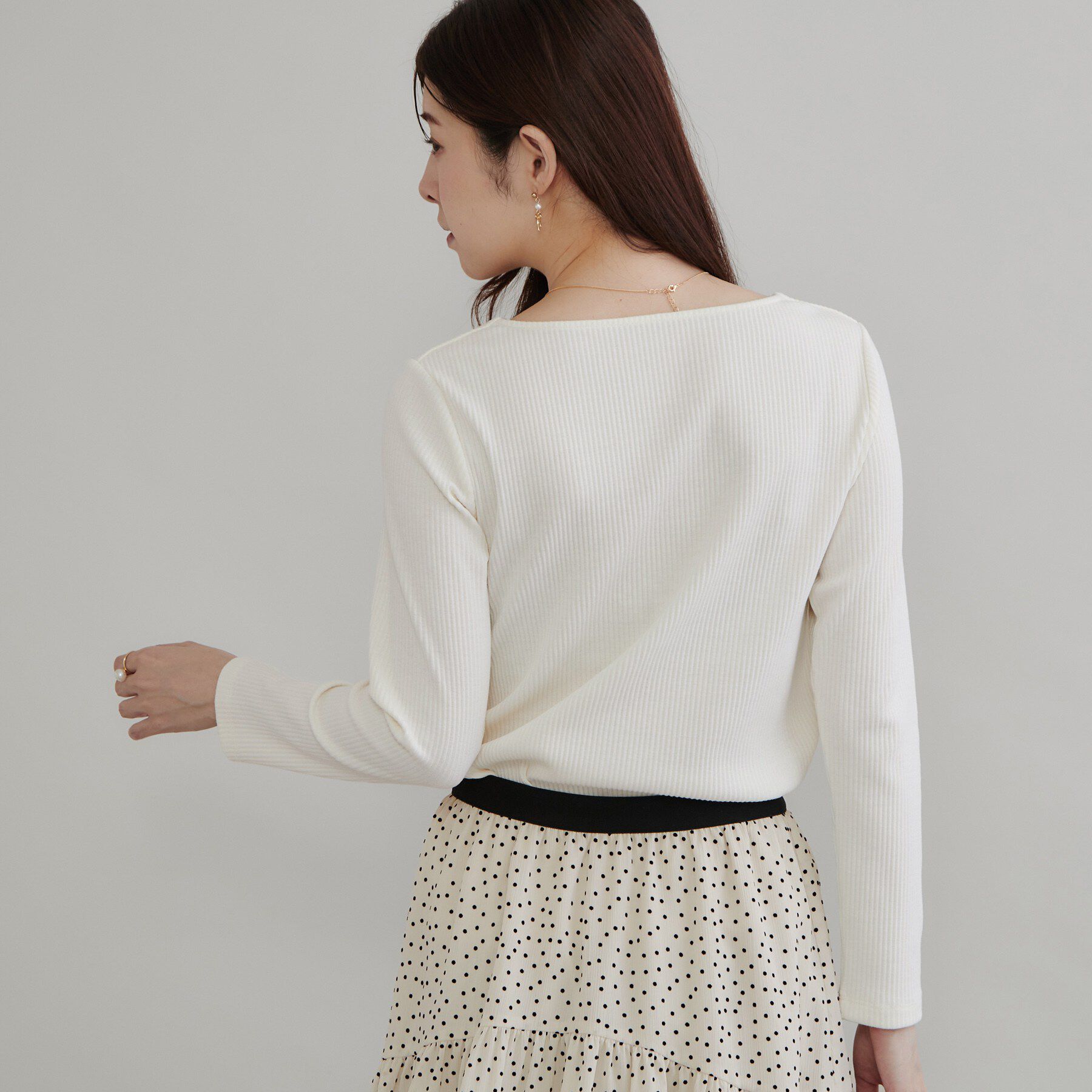 Couture broach「【デコルテ美しく】ハートネック テレコトップス」|Tシャツ・カットソー|