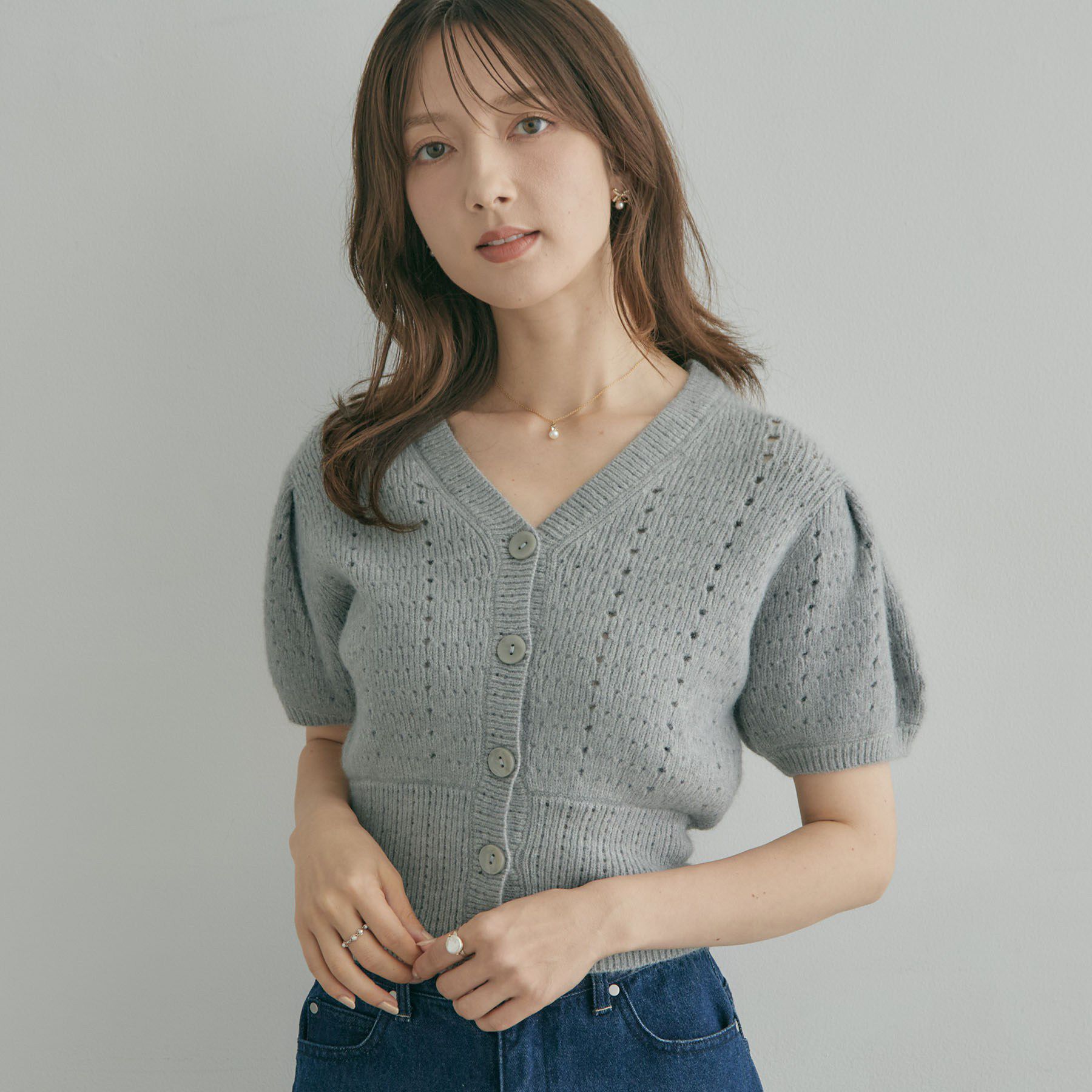 Couture broach「透かし編みVネックカーディガン」|カーディガン|