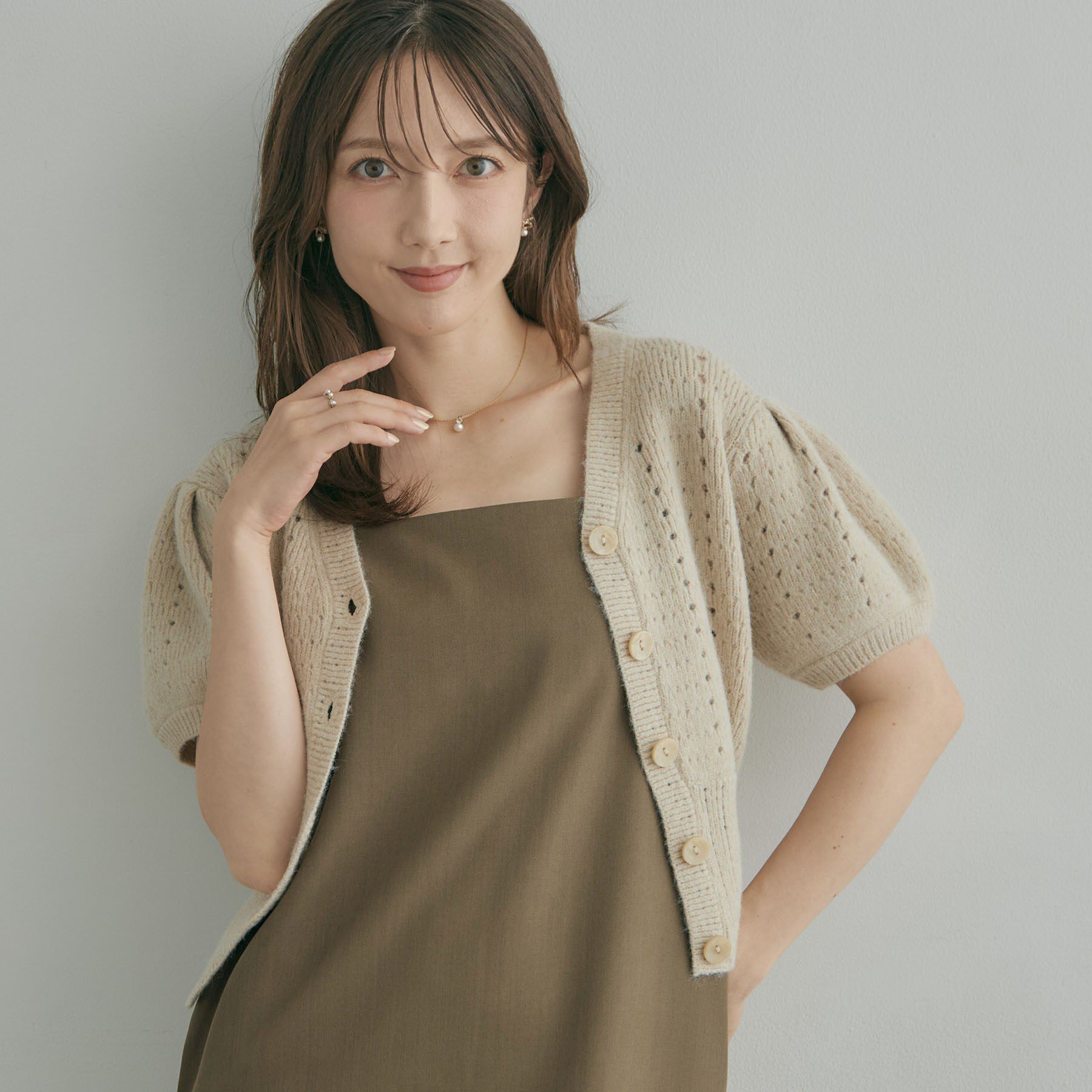 Couture broach「透かし編みVネックカーディガン」|カーディガン|