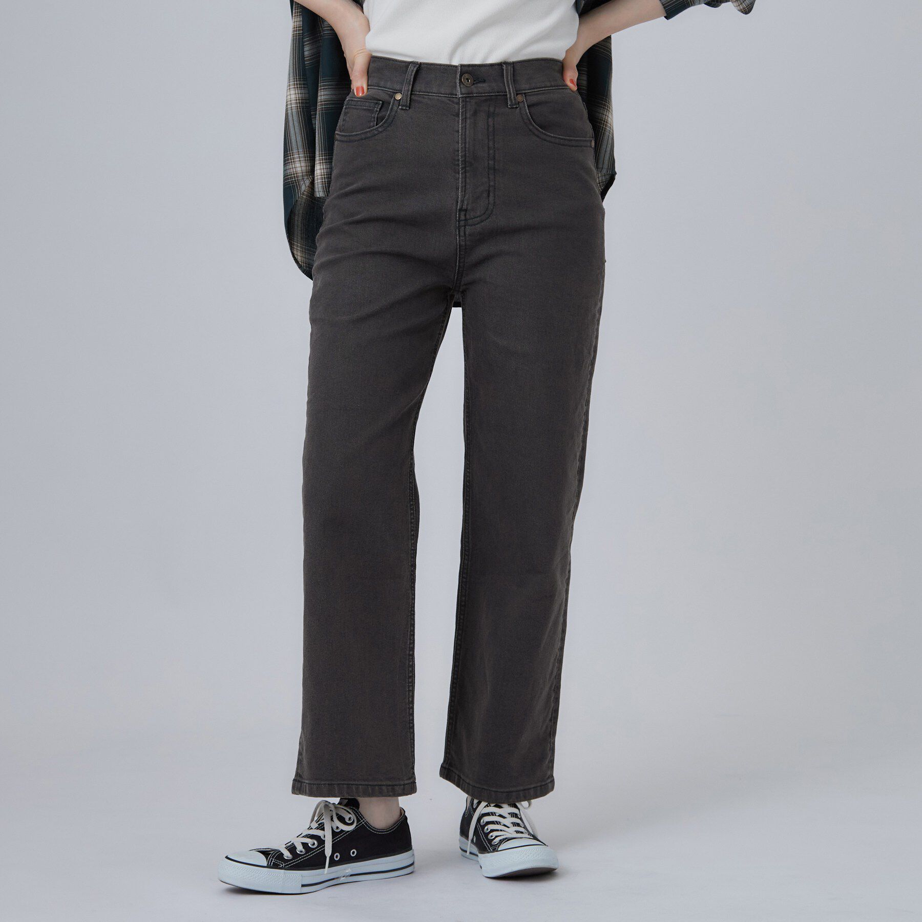SHOO･LA･RUE「【S-LL/ストレッチ/色落ちしにくいネイビー】脚がまっすぐきれいに見える ワイドストレートデニムパ」|デニム|