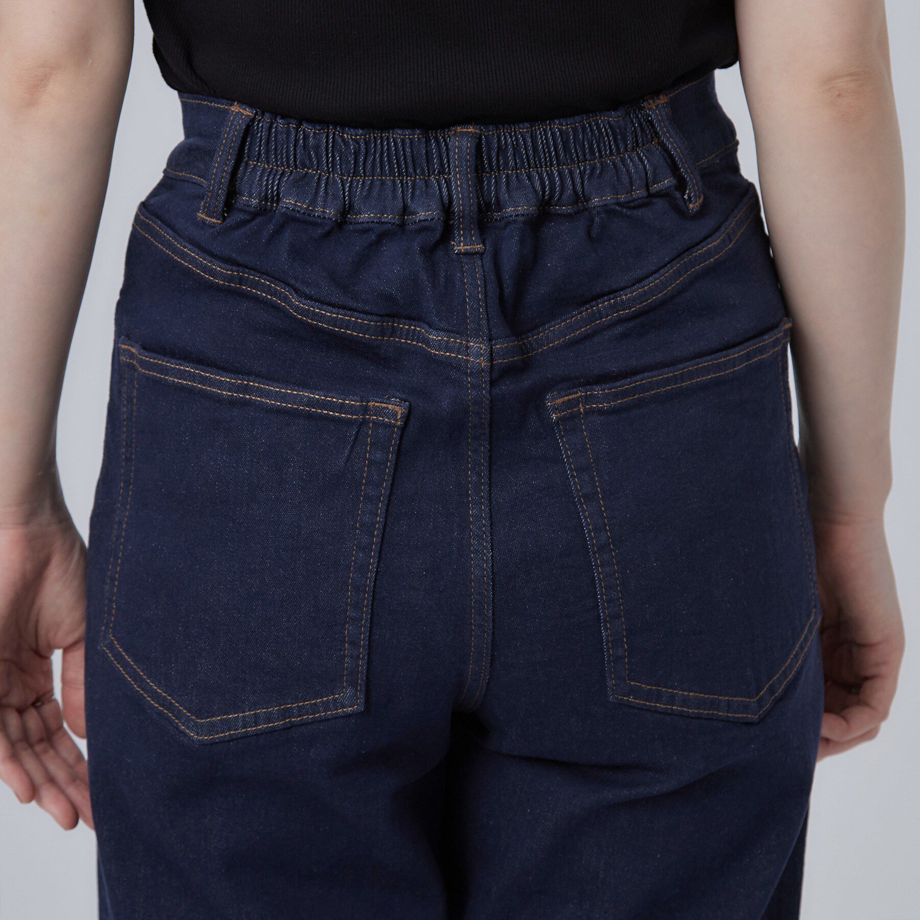 SHOO･LA･RUE「【S-LL/ストレッチ/色落ちしにくいネイビー】脚がまっすぐきれいに見える ワイドストレートデニムパ」|デニム|