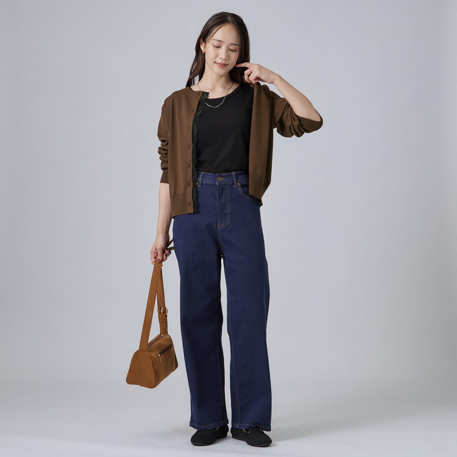 SHOO･LA･RUE「【S-LL/ストレッチ/色落ちしにくいネイビー】脚がまっすぐきれいに見える ワイドストレートデニムパ」|デニム|