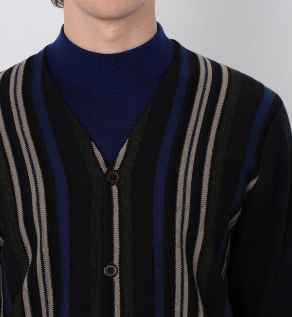 TOMORROWLAND MENS「TOMORROWLAND tricot スーパーファインメリノウール ストライプVネックカーディガン S-WOOL」|カーディガン|
