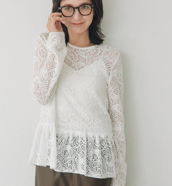  「モールレースペプラムカットソー」|Tシャツ・カットソー|オフホワイト