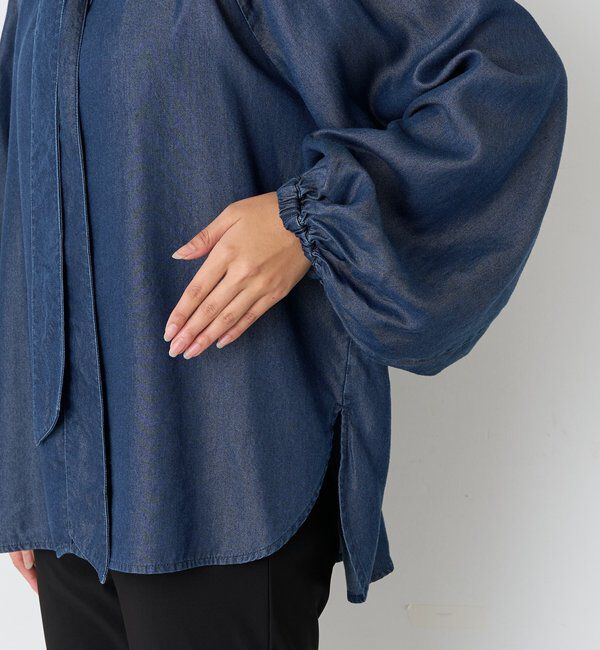  「ドレーピーデニムボウタイブラウス」|シャツ・ブラウス|