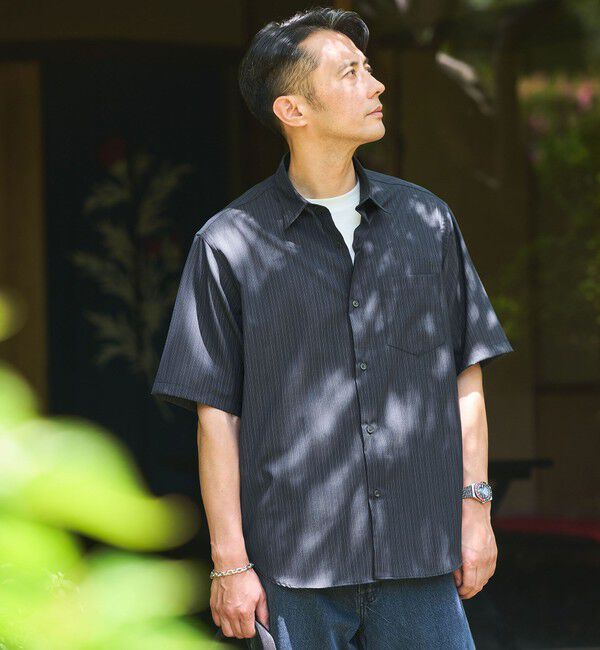 UNITED ARROWS green label relaxing「ウォッシャブルトロ パターン ジャスト ルーズ 半袖 シャツ -ウォッシャブル・ストレッチ-」|シャツ・ブラウス|NAVY