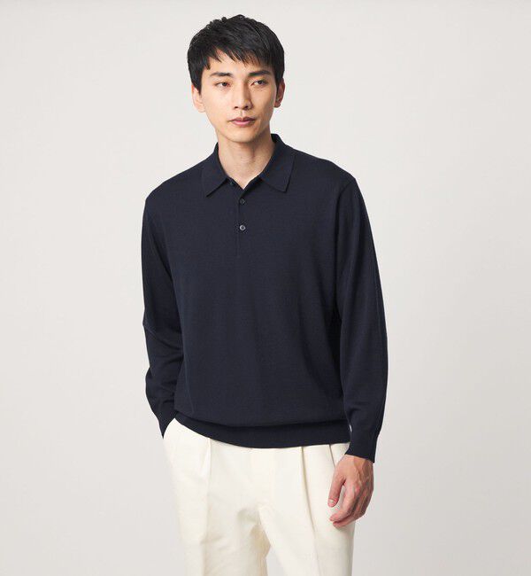 UNITED ARROWS green label relaxing「SUPER 120S ハイゲージ ニット ポロシャツ」|ニット・セーター|NAVY
