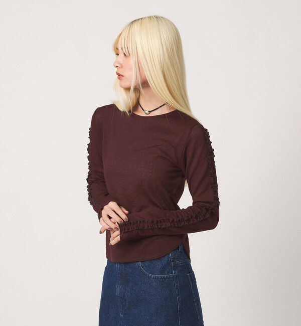 BEAUTY&YOUTH UNITED ARROWS「コットンナイロン ジャガード フリル プルオーバー ウォッシャブル」|Tシャツ・カットソー|WINE