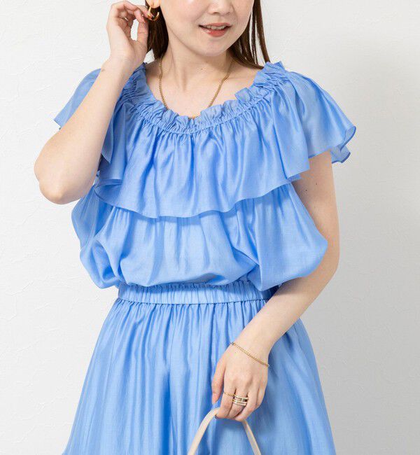 NOLLEY'S sophi「《セットアップ対応》【BECシリーズ】ウォッシャブルシアーローンオフショルブラウス」|シャツ・ブラウス|ライトブルー