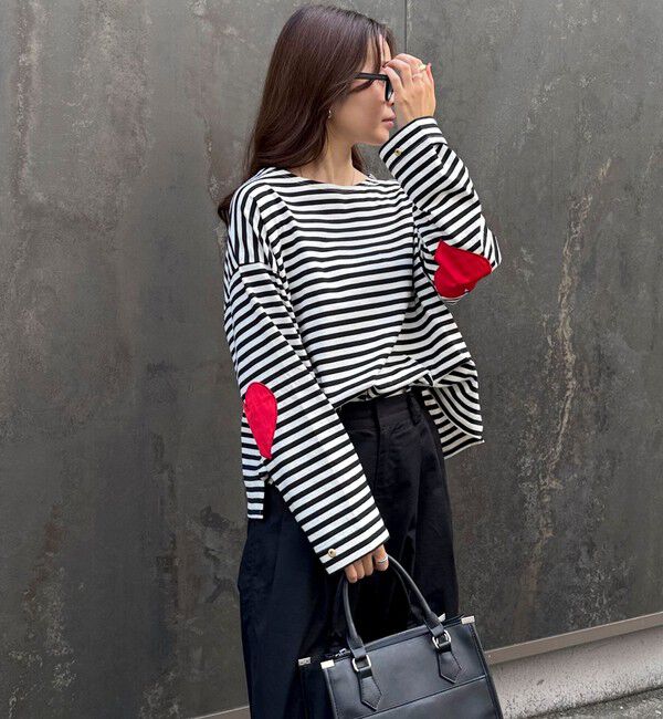 fredy emue「ボーダーハートパッチプルオーバーカットソー」|Tシャツ・カットソー|