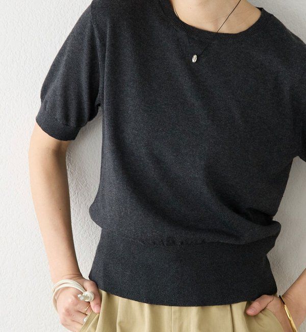  「【A・MONN】【着回し力抜群】HALF SLEEVE KNIT」|ニット・セーター|チャコールグレー