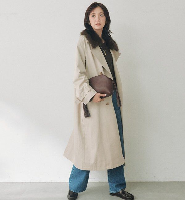 「【A・MONN】ファー付きオープンカラーコート」|その他|