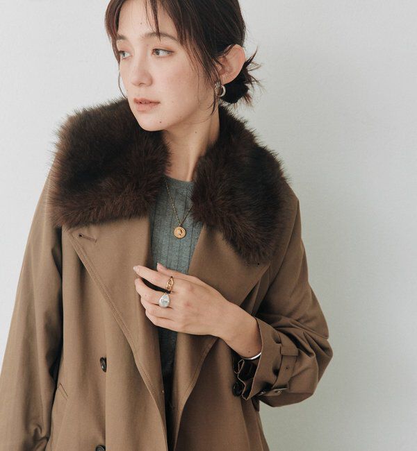 「【A・MONN】ファー付きオープンカラーコート」|その他|