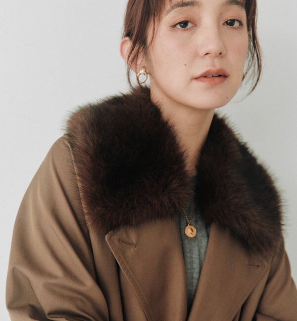  「【A・MONN】ファー付きオープンカラーコート」|その他|