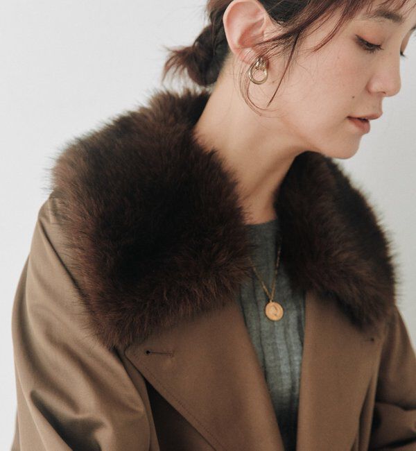  「【A・MONN】ファー付きオープンカラーコート」|その他|