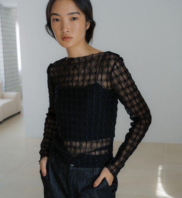  「ストレッチレースカットソー」|Tシャツ・カットソー|ブラック