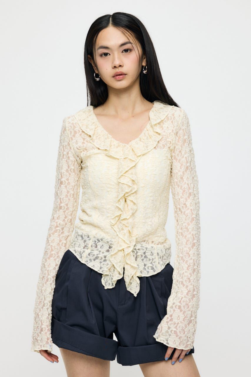 MOUSSY「LACE RUFFLE トップス」|Tシャツ・カットソー|O/WHT1