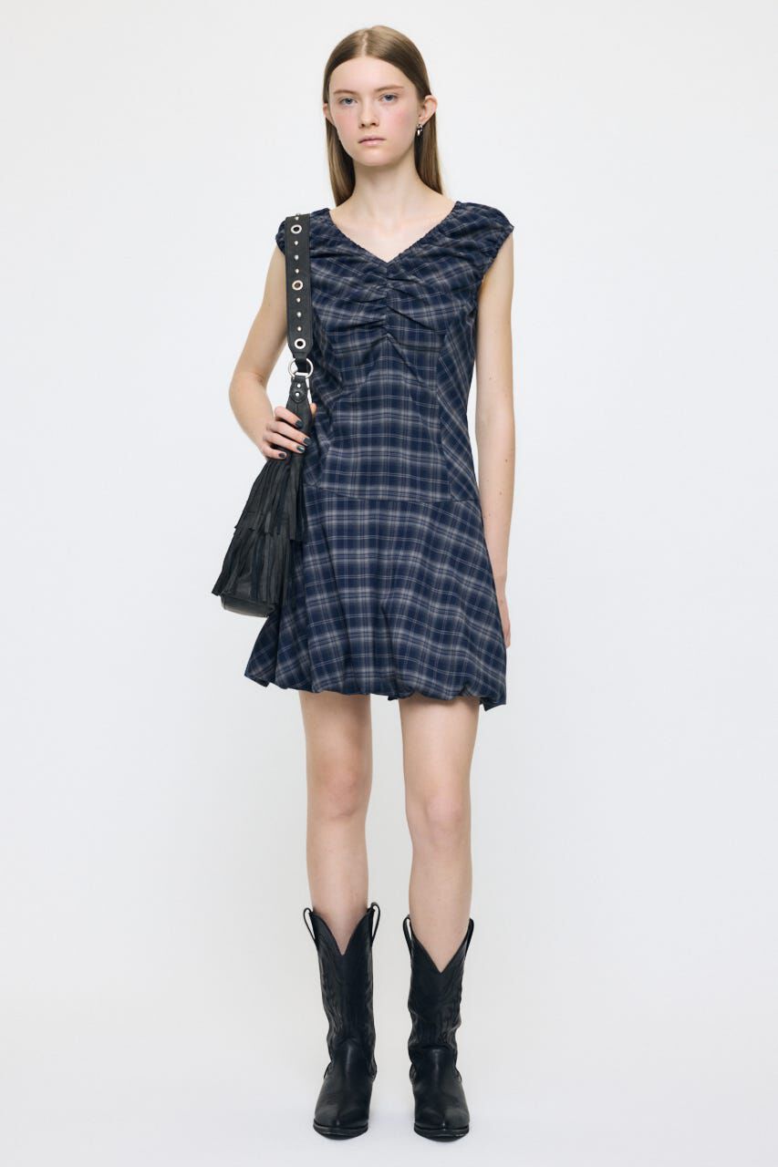 MOUSSY「CHECK BALLOON MINI ドレス」|ワンピース|