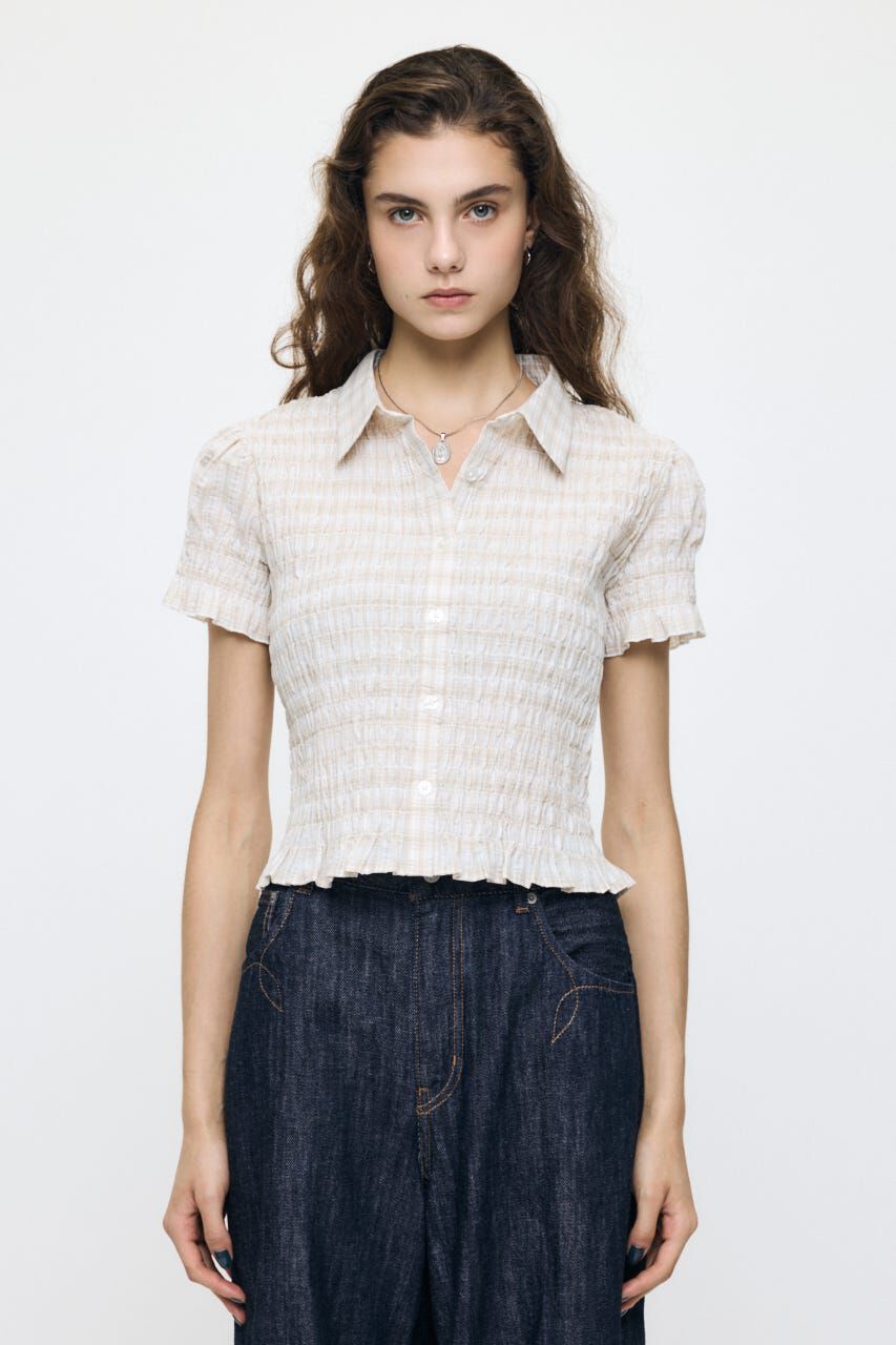 MOUSSY「PLAID SHIRRING シャツ」|シャツ・ブラウス|ECRU
