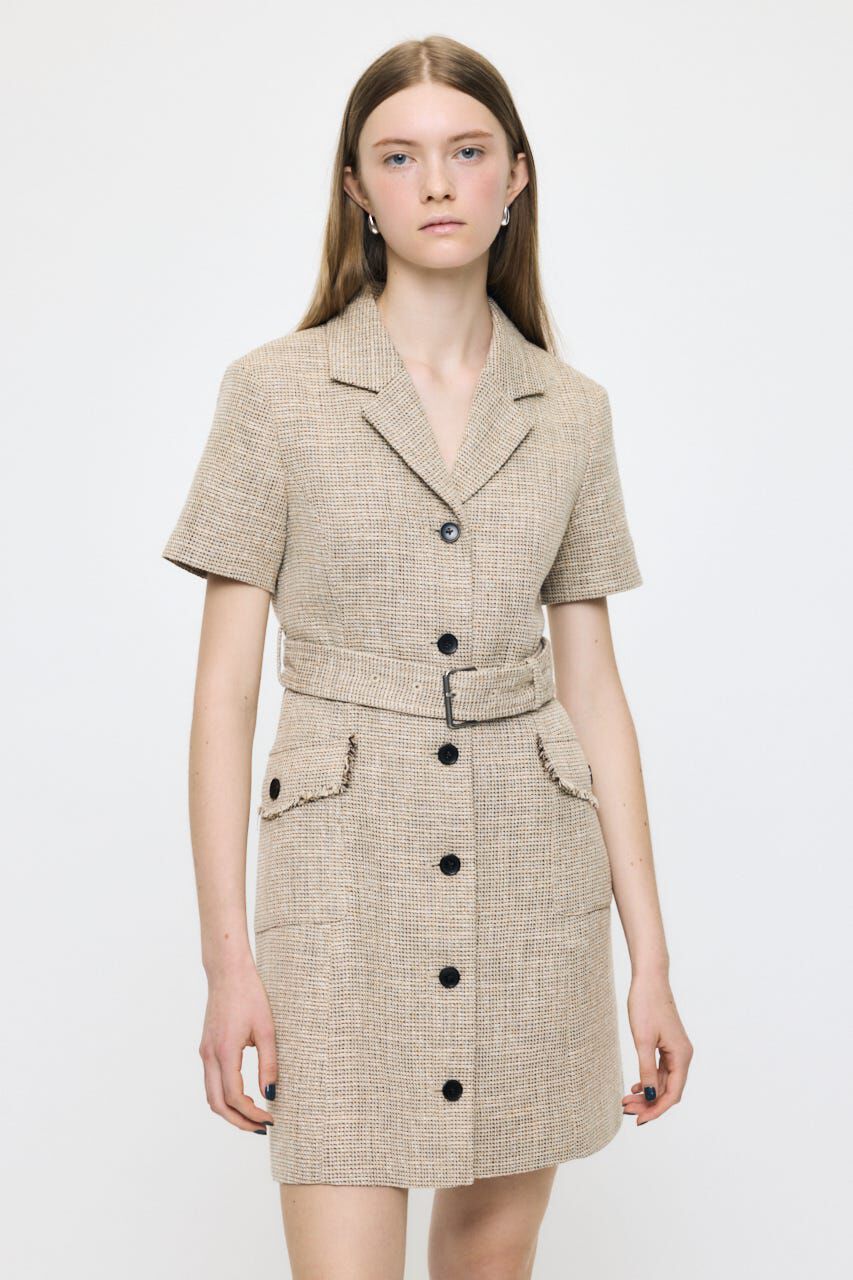MOUSSY「TWEEDED MINI ドレス」|ワンピース|BEG