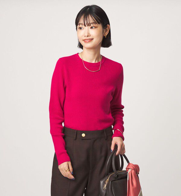UNITED ARROWS green label relaxing「＜1_OF MINE＞リブ クルーネック ロングスリーブ プルオーバー ニット マシンウォッシャブル」|ニット・セーター|PINK