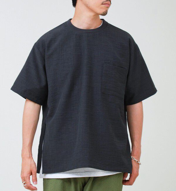 GLOSTER「【布帛ライクできれい見え】麻混サイドジップTシャツ」|Tシャツ・カットソー|