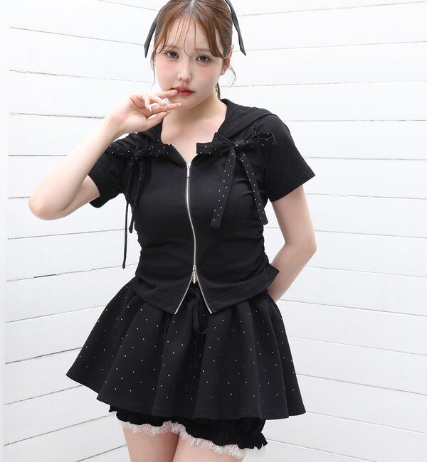  「【セットアップ可能】ビジューカットレイヤードスカート」|スカート|