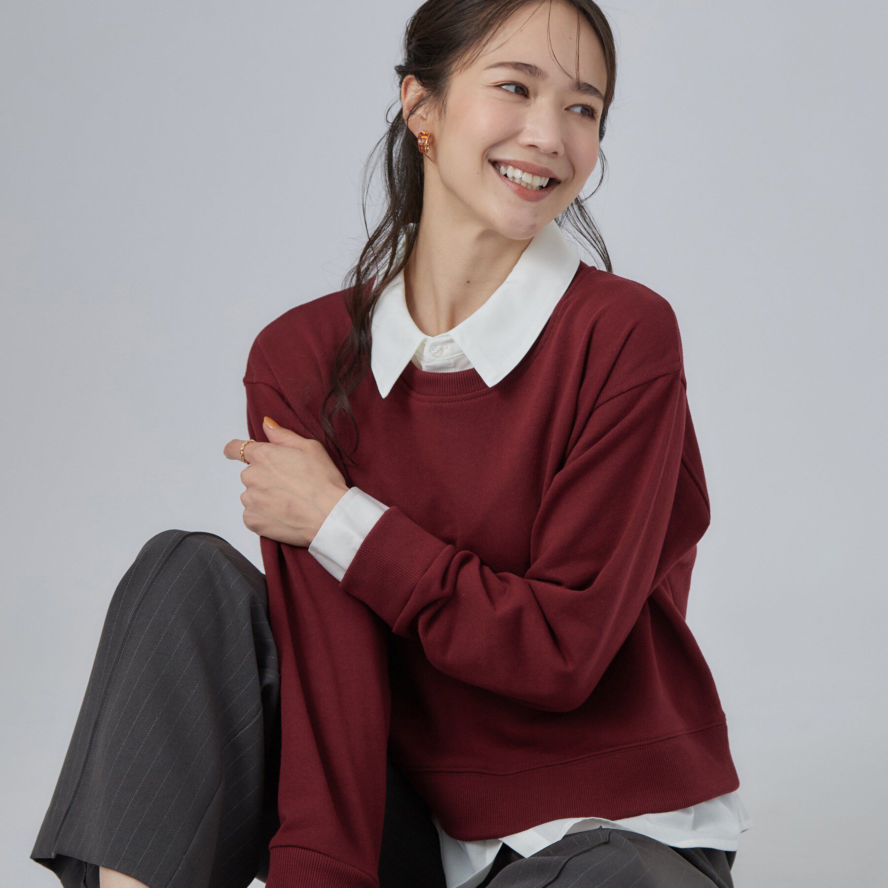 SHOO･LA･RUE「シャツレイヤードプルオーバーアソート」|Tシャツ・カットソー|ボルドー(064)