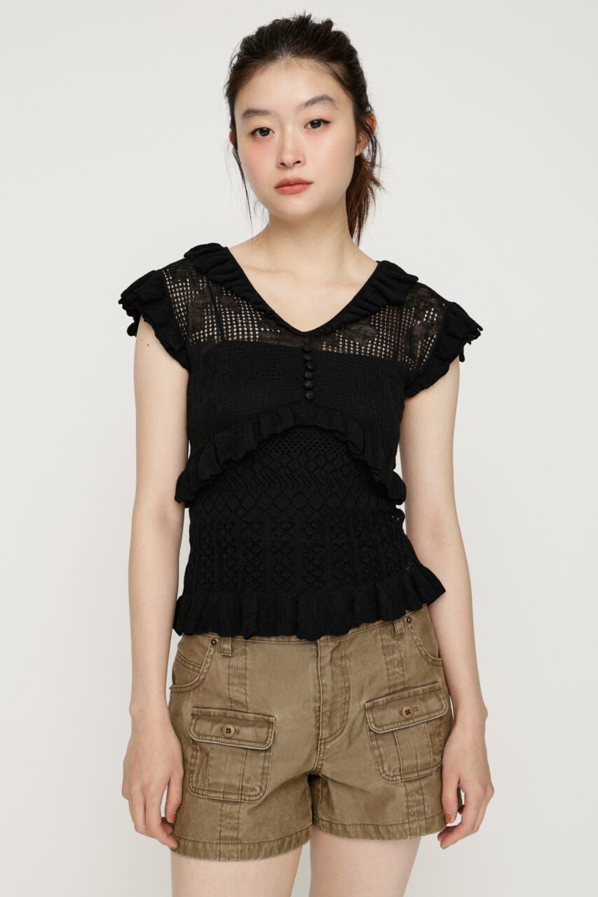 SLY「CROCHET FRILL トップス」|ニット・セーター|BLK