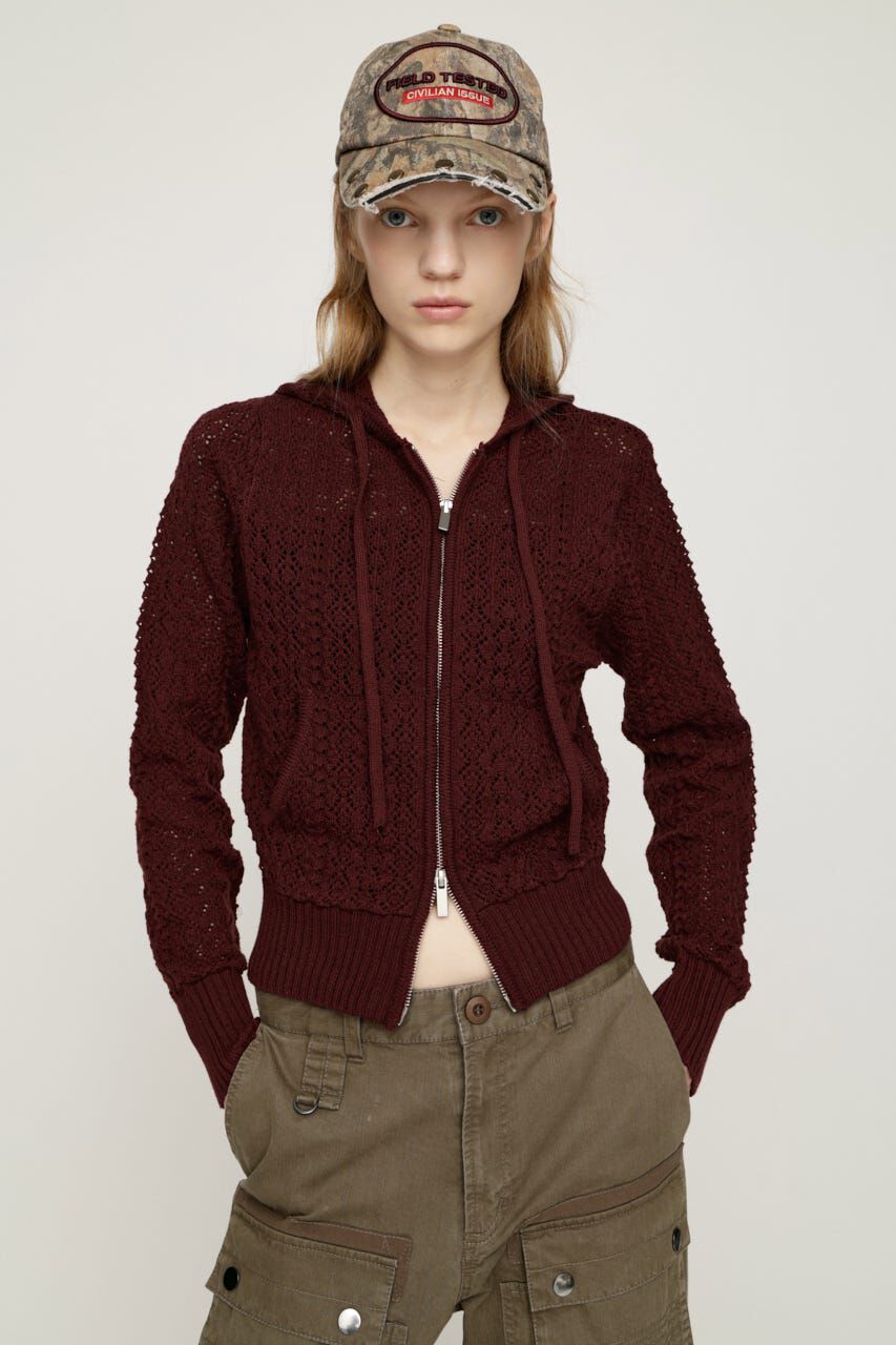 SLY「OPEN WORK ZIP HOODIE」|パーカー|D/RED3