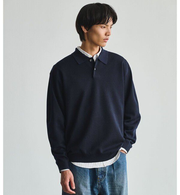 UNITED ARROWS green label relaxing「スムース ニット 長袖 ポロシャツ -ウォッシャブル-」|ポロシャツ|NAVY